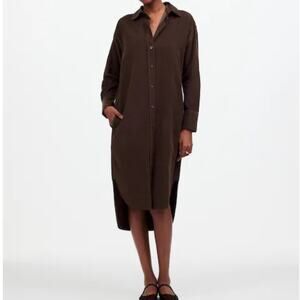 Madewell Corduroy Long Sleeve Midi Shirtdress Shirt Dress Button Brown Medium
